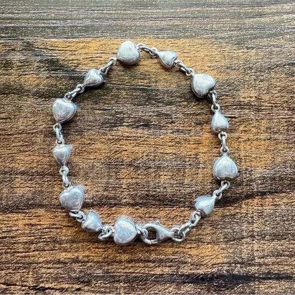 Sterling Silver 925 Heart Charm Bracelet 7.5” - Picture 1 of 7